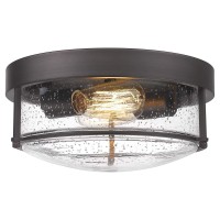 Femila Flush Mount Lighting Fixture 12Inch 2Light Metal Ceiling Light Fixtures Oil Rubbed Bronze Finish With Seeded Glass 4F