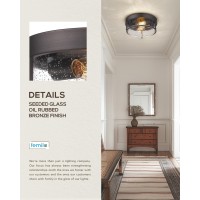 Femila Flush Mount Lighting Fixture 12Inch 2Light Metal Ceiling Light Fixtures Oil Rubbed Bronze Finish With Seeded Glass 4F