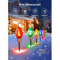 Jumbo C9 Christmas Lights Outdoor Decorations Lawn With Pathway Marker Stakes, 8.5 Feet Led Lights Covered Jumbo Multicolored Light Bulb For Holiday Outside Yard Garden Decor, 5 Lights