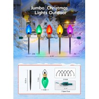 Jumbo C9 Christmas Lights Outdoor Decorations Lawn With Pathway Marker Stakes, 8.5 Feet Led Lights Covered Jumbo Multicolored Light Bulb For Holiday Outside Yard Garden Decor, 5 Lights