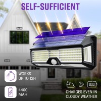 Lazypro Solar Outdoor Wall Lights | 298 Led Solar Powered Waterproof Motion Sensor Security Lantern 11 X 5| Spot Lights For Patio Garden Porch & Yard | 4400Mah Battery Operated Night Flood Light