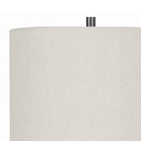 Benjara Hammered Tubular Metal Table Lamp With Fabric Drum Shade, Gray And White