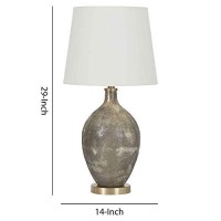 Benjara Pot Bellied Glass Table Lamp With Fabric Shade, Brass And White