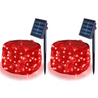 Red Solar String Lights Outdoor Valentines Day Decoration, Solar Fairy Lights,16.4Ft 50Led Ip65 Waterproof Wire Lighting For Christmas Tree Halloween Diwali Home Garden Wedding Party Decoration