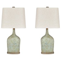 Benjara Bottle Shape Paper Composite Table Lamp With Fabric Shade, Set Of 2, Gray