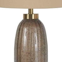 Benjara Handcrafted Glass Body Table Lamp With Fabric Drum Shade, Set Of 2, Beige