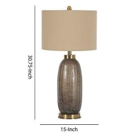 Benjara Handcrafted Glass Body Table Lamp With Fabric Drum Shade, Set Of 2, Beige