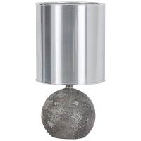 Benjara Bellied Polyresin Body Table Lamp With Metal Drum Shade, Gray And Silver