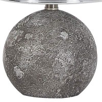 Benjara Bellied Polyresin Body Table Lamp With Metal Drum Shade, Gray And Silver