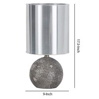 Benjara Bellied Polyresin Body Table Lamp With Metal Drum Shade, Gray And Silver