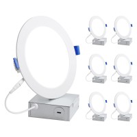 Lepro 6 Pack 4 Inch Canless Led Recessed Light With Junction Box, Ultra-Thin 5000K Daylight, Dimmable Retrofit Downlight, 10W Eqv. 75W,750Lm High Brightness,Baffle Trim,Etl,Energy Star&Fcc Certified