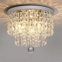 Modern Round Crystal Chandelier Light, 4 Light Small Crystal Flush Mount Ceiling Light, Silver Modern Ceiling Lamp Chandelier Light Fixture For Hallway, Bedroom, Living Room, Dining Room,Kids Room