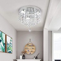 Modern Round Crystal Chandelier Light, 4 Light Small Crystal Flush Mount Ceiling Light, Silver Modern Ceiling Lamp Chandelier Light Fixture For Hallway, Bedroom, Living Room, Dining Room,Kids Room