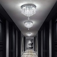 Modern Round Crystal Chandelier Light, 4 Light Small Crystal Flush Mount Ceiling Light, Silver Modern Ceiling Lamp Chandelier Light Fixture For Hallway, Bedroom, Living Room, Dining Room,Kids Room