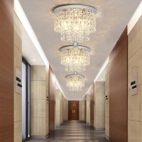 Modern Round Crystal Chandelier Light, 4 Light Small Crystal Flush Mount Ceiling Light, Silver Modern Ceiling Lamp Chandelier Light Fixture For Hallway, Bedroom, Living Room, Dining Room,Kids Room