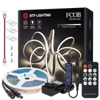 Btf-Lighting Fcob Cob 24V Kit Flexible High Density Led Rope 8Mm Width 4000K 16.4Ft Rf14 Keys Dimmable Controller Fob Cri90+ Led Strips For Bedroom Kitchen Home Indoor Natural White With Ac Adapter