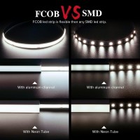 Btf-Lighting Fcob Cob 24V Kit Flexible High Density Led Rope 8Mm Width 4000K 16.4Ft Rf14 Keys Dimmable Controller Fob Cri90+ Led Strips For Bedroom Kitchen Home Indoor Natural White With Ac Adapter