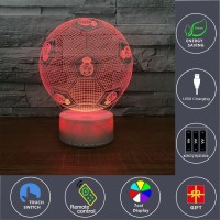 Ztop Football 3D Optical Illusion Night Light Table Lamp 7 Colors Change Remote Control With Timer,Dimmable,Battery Or Usb Powered,Christmas Birthday Gift For Boys Girls Baby