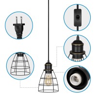 Dewenwils Plug In Pendant Light Black Farmhouse Cage Pendant Light Fixtures With 15Ft Cord Hanging Lights For Bedroom Kitchen