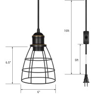 Dewenwils Plug In Pendant Light Black Farmhouse Cage Pendant Light Fixtures With 15Ft Cord Hanging Lights For Bedroom Kitchen