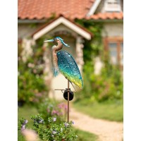 Teresas Collections Garden Decor For Outside Blue Heron Solar Lights 42 Glass Lawn Ornaments With Outdoor Lights Decorative