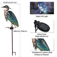 Teresas Collections Garden Decor For Outside Blue Heron Solar Lights 42 Glass Lawn Ornaments With Outdoor Lights Decorative