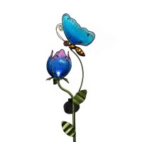 Teresa'S Collections Flower Yard Decorations Outdoor, 42'' Blue Glass Butterfly Solar Outdoor Lights Garden Decor For Outside, Pathway Yard Art Garden Stake Decorative For Patio Decor,Gift For Dad