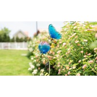 Teresa'S Collections Flower Yard Decorations Outdoor, 42'' Blue Glass Butterfly Solar Outdoor Lights Garden Decor For Outside, Pathway Yard Art Garden Stake Decorative For Patio Decor,Gift For Dad