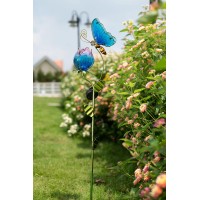 Teresa'S Collections Flower Yard Decorations Outdoor, 42'' Blue Glass Butterfly Solar Outdoor Lights Garden Decor For Outside, Pathway Yard Art Garden Stake Decorative For Patio Decor,Gift For Dad