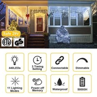 B-Right Icicle Lights Outdoor, 440 Led Icicle Christmas Lights Warm & Cool White 11 Modes Dimmable 2-In-1 With Remote Timer For Outdoor Eaves Garden Indoor Wedding Party Decor(33.79Ft 29V)