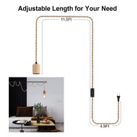 Arturesthome Wood Pendant Light Cord Kit With Switch 164Ft Vintage Industrial Hanging Light Plug In Lamp Cord With Twisted Nylo