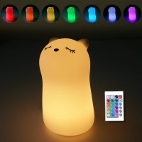 Cute Squishy Kitty Night Light - Silicon Elegant Kitten Pets Nursery Color Changing Led Decor Sleep Cat Lamp Lights With Touch Sensor And Remote Control For Kids, Childrens, Toddler, Baby, And Girls