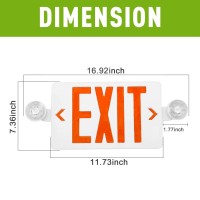 Ostek Red Led Exit Sign With Emergency Lights,Two Led Adjustable Head Emergency Exit Lights With Battery Backup, Dual Led Lamp Abs Fire Resistance Ul-Listed 120-277V