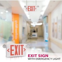 Ostek Red Led Exit Sign With Emergency Lights,Two Led Adjustable Head Emergency Exit Lights With Battery Backup, Dual Led Lamp Abs Fire Resistance Ul-Listed 120-277V