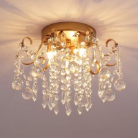 Q&S Small Chandelier, Modern Gold Mini Crystal Chandelier Ceiling Light Fixture For Bedroom,Hallway, Entryway,G9 3-Light.