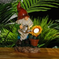 Teresa'S Collections Sunflower Garden Gnomes Decorations For Yard With Solar Lights, Cute Garden Sculptures & Statues Outdoor For Front Porch Patio Lawn Ornaments,Ideal 11.4