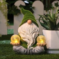 Teresa'S Collections Garden Gnomes Decorations For Yard With Solar Lights, Large Flocked Zen Garden Sculptures & Statues For Outdoor Front Porch Patio Decor, Ideal, 11