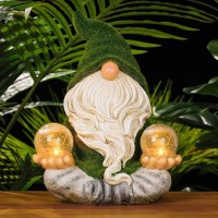 Teresa'S Collections Garden Gnomes Decorations For Yard With Solar Lights, Large Flocked Zen Garden Sculptures & Statues For Outdoor Front Porch Patio Decor, Ideal, 11