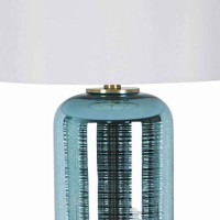 Benjara Glass Table Lamp With Cylindrical Support And Round Base, Blue