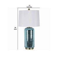 Benjara Glass Table Lamp With Cylindrical Support And Round Base, Blue