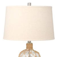 Benjara Fabric Shade Table Lamp With Rope Overlapping Glass Bottle Base, Beige