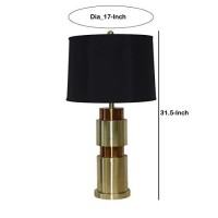 Benjara Metal Table Lamp With Cylindrical Pedestal Base, Gold And Black