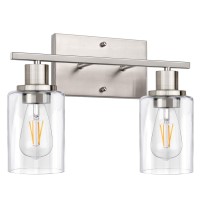 Shinetech 2-Light Bathroom Light Fixtures, Modern Vanity Lights With Clear Glass Shade, Brushed Nickel Bathroom Vanity Light Over Mirror, Living Room