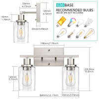 Shinetech 2-Light Bathroom Light Fixtures, Modern Vanity Lights With Clear Glass Shade, Brushed Nickel Bathroom Vanity Light Over Mirror, Living Room