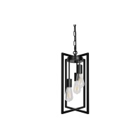 Modern Black Industrial Farmhouse Pendant Lighting, Rectangle Metal Cage Chandelier Hanging Light Fixture For Kitchen Island, Dining Room, Entryway, Hallway (3-Light)