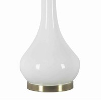 Benjara Conical Drum Shade Table Lamp With Elongated Bellied Glass Base, White