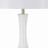 Benjara Conical Drum Shade Table Lamp With Elongated Bellied Glass Base, White