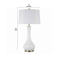 Benjara Conical Drum Shade Table Lamp With Elongated Bellied Glass Base, White