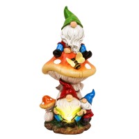 Teresa'S Collections Garden Gnomes Statues Decorations For Yard With Solar Lights, Sculptures& Statues On Mushroom Reading Garden Outdoor For Patio Lawn Ornaments,Ideal 12.6