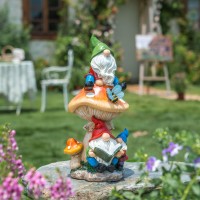 Teresa'S Collections Garden Gnomes Statues Decorations For Yard With Solar Lights, Sculptures& Statues On Mushroom Reading Garden Outdoor For Patio Lawn Ornaments,Ideal 12.6